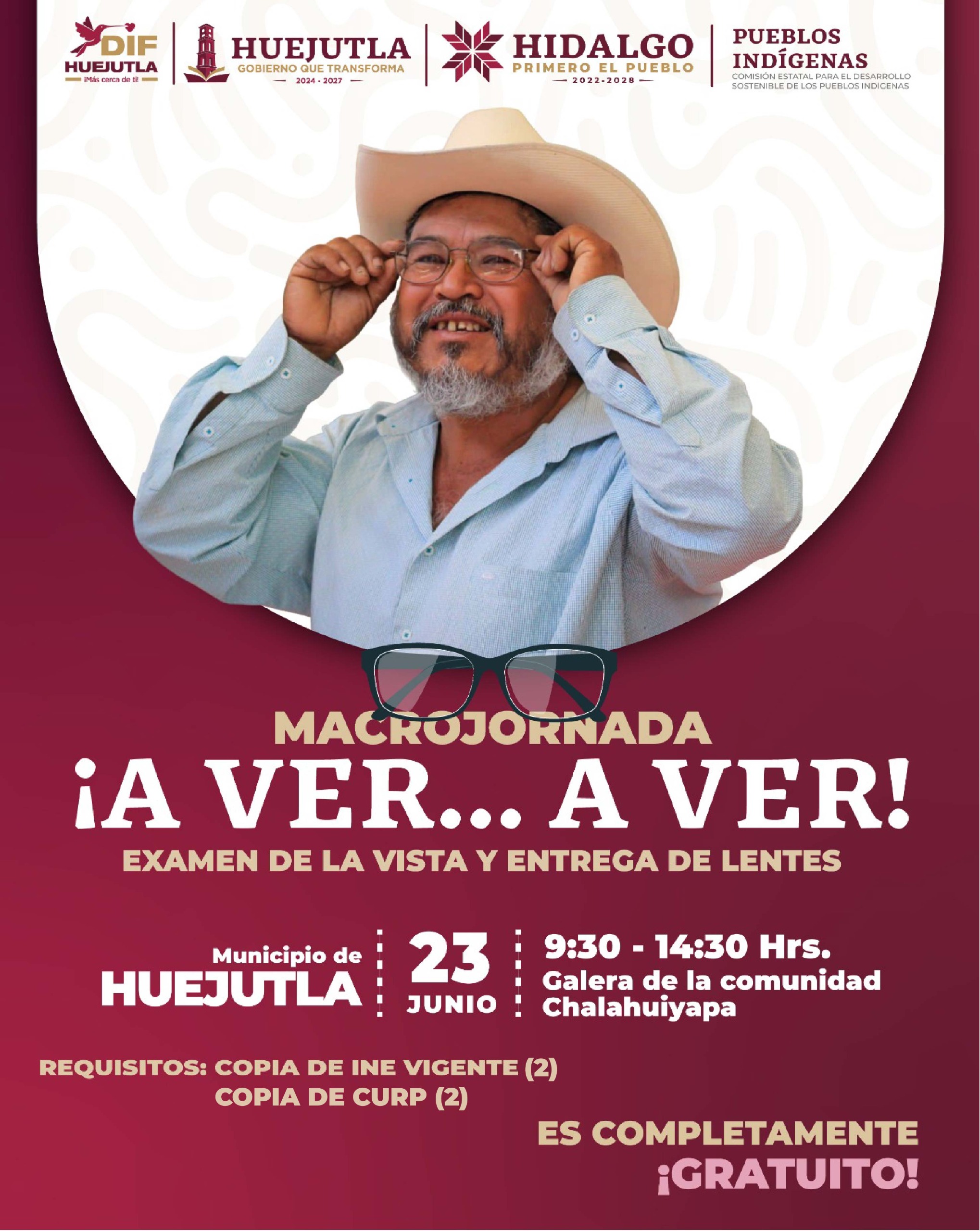 Invitan a Macrojornada de exámenes de la vista y entrega gratuita de lentes en Huejutla